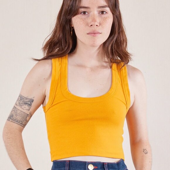 Big Bud Press Cropped Tank Top Size L, Mustard Yellow - Picture 1 of 4